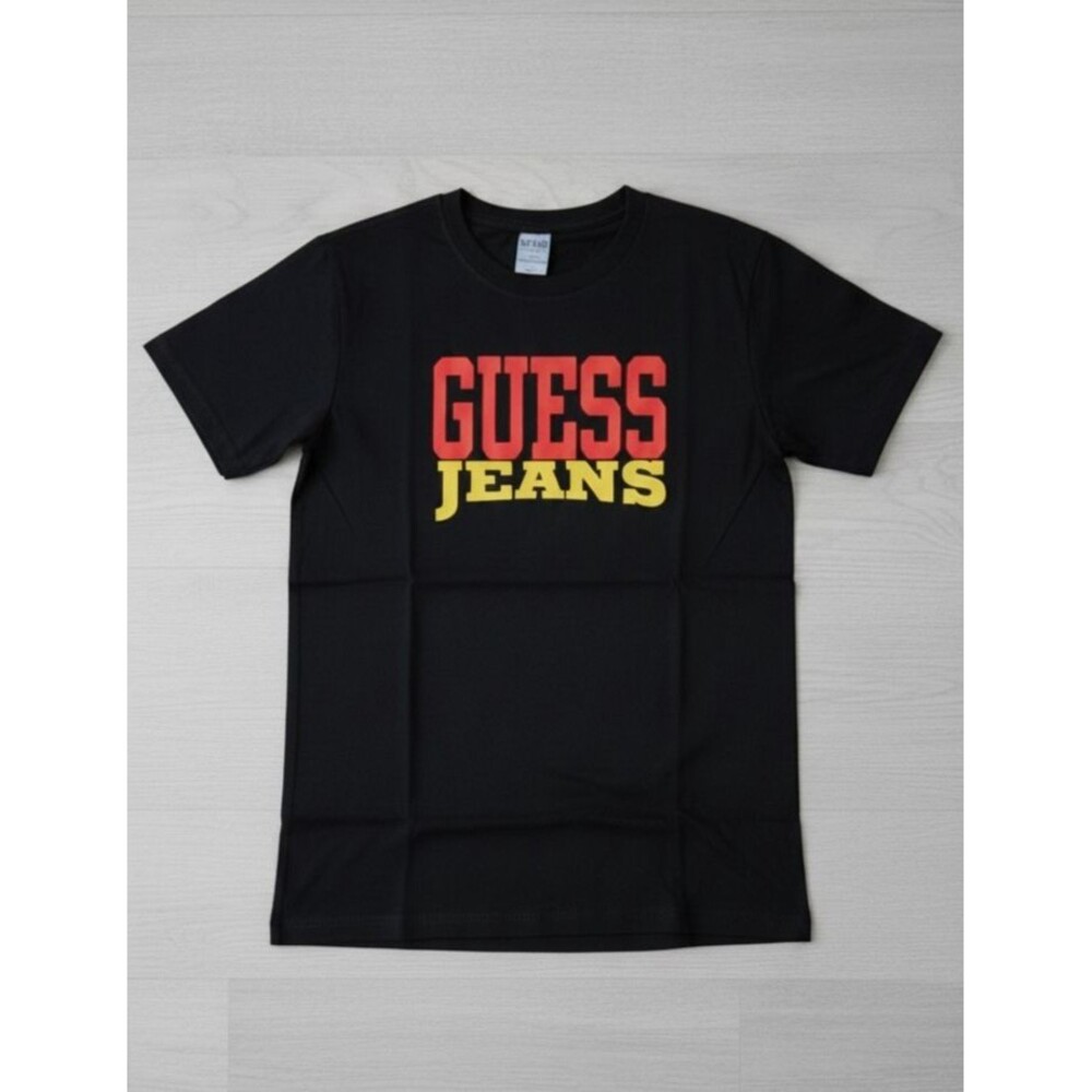 Vintage 90s Guess Jeans T-Shirt Black Red Yellow Logo Made in USA "One Size" - Picture 10 of 10